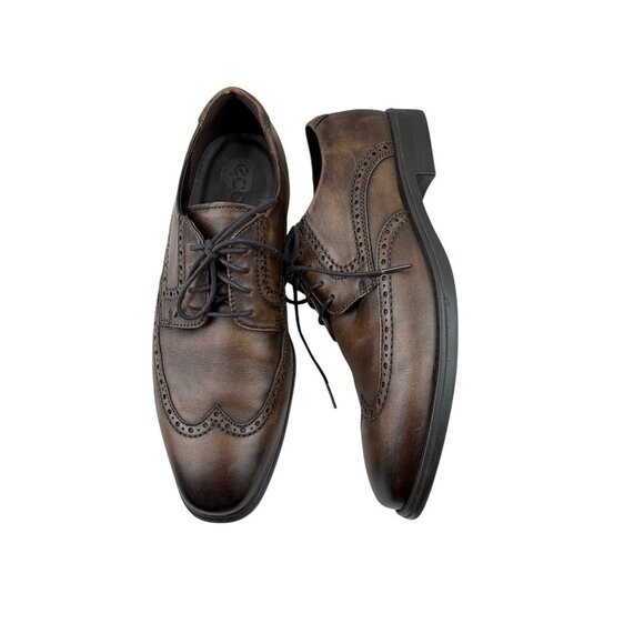 *ECCO Melbourne Wingtip Mens Dress Shoe Size 10 Brown Leather Lace Up Oxford - Picture 6 of 14